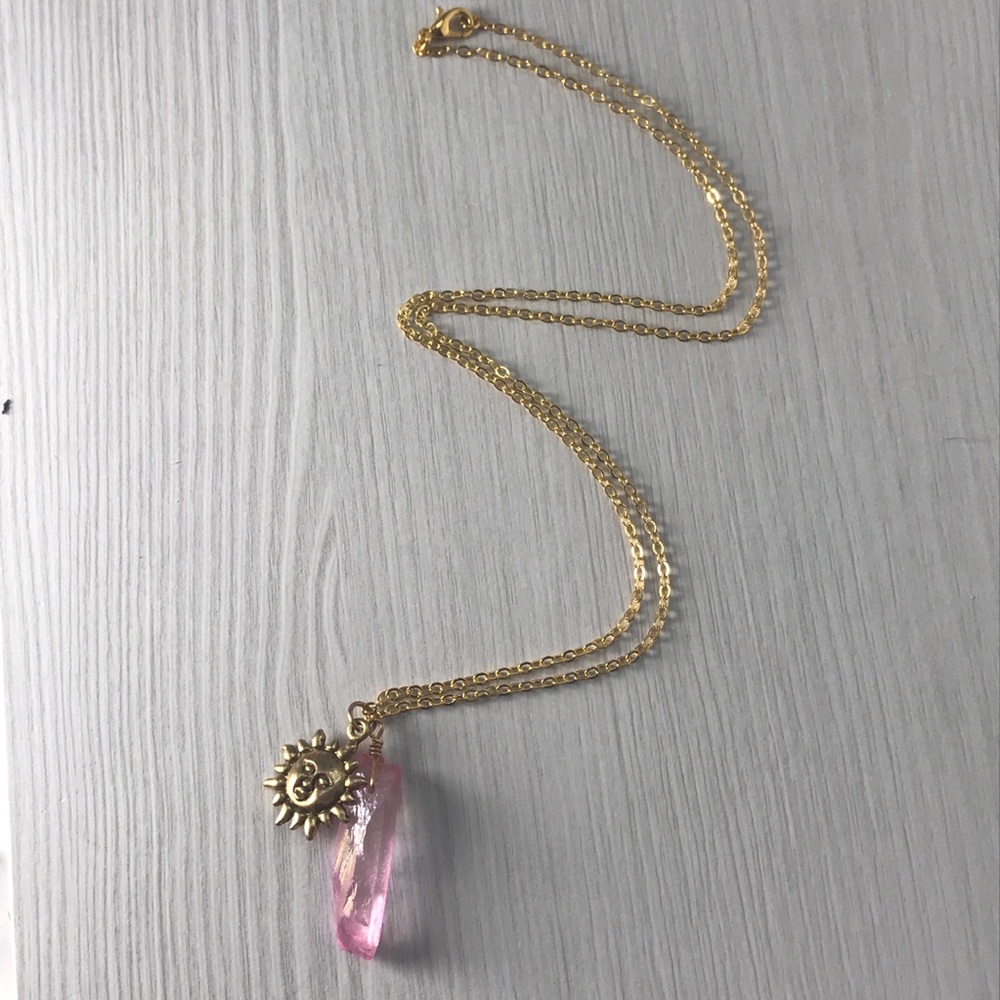 🌞 Rose Aura Quartz Gold Plated Gemstone Necklace